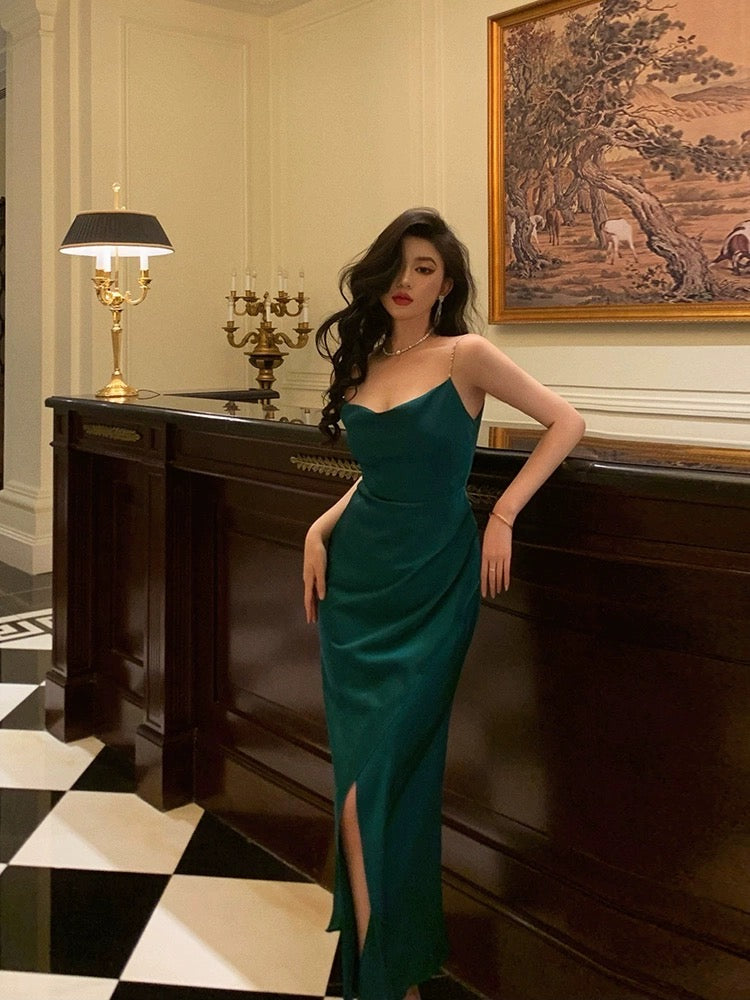 Alina Emerald Satin Maxi Dress